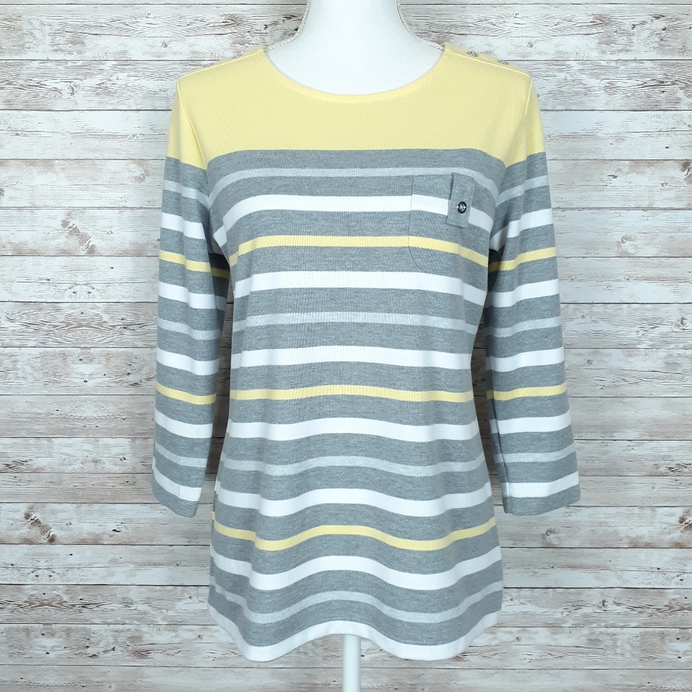 Karen Scott 3/4 Sleeve Top M Striped 928